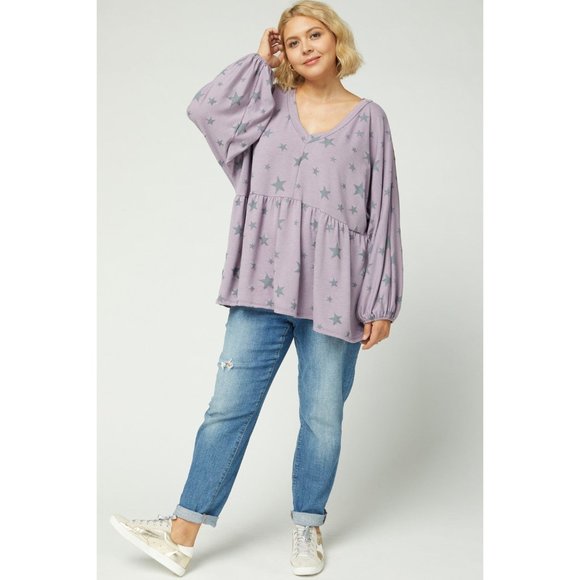 entro Tops - Entro Star Peplum Top, Lavender